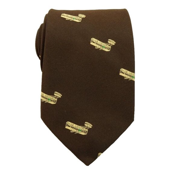 Dog on Biplane Airplane Vintage Tie Brown Necktie Benchmark - Picture 1 of 4